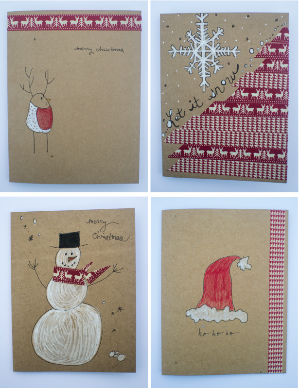 Cute DIY Christmas Cards
 Frugal Holidays easy DIY washi tape Christmas cards