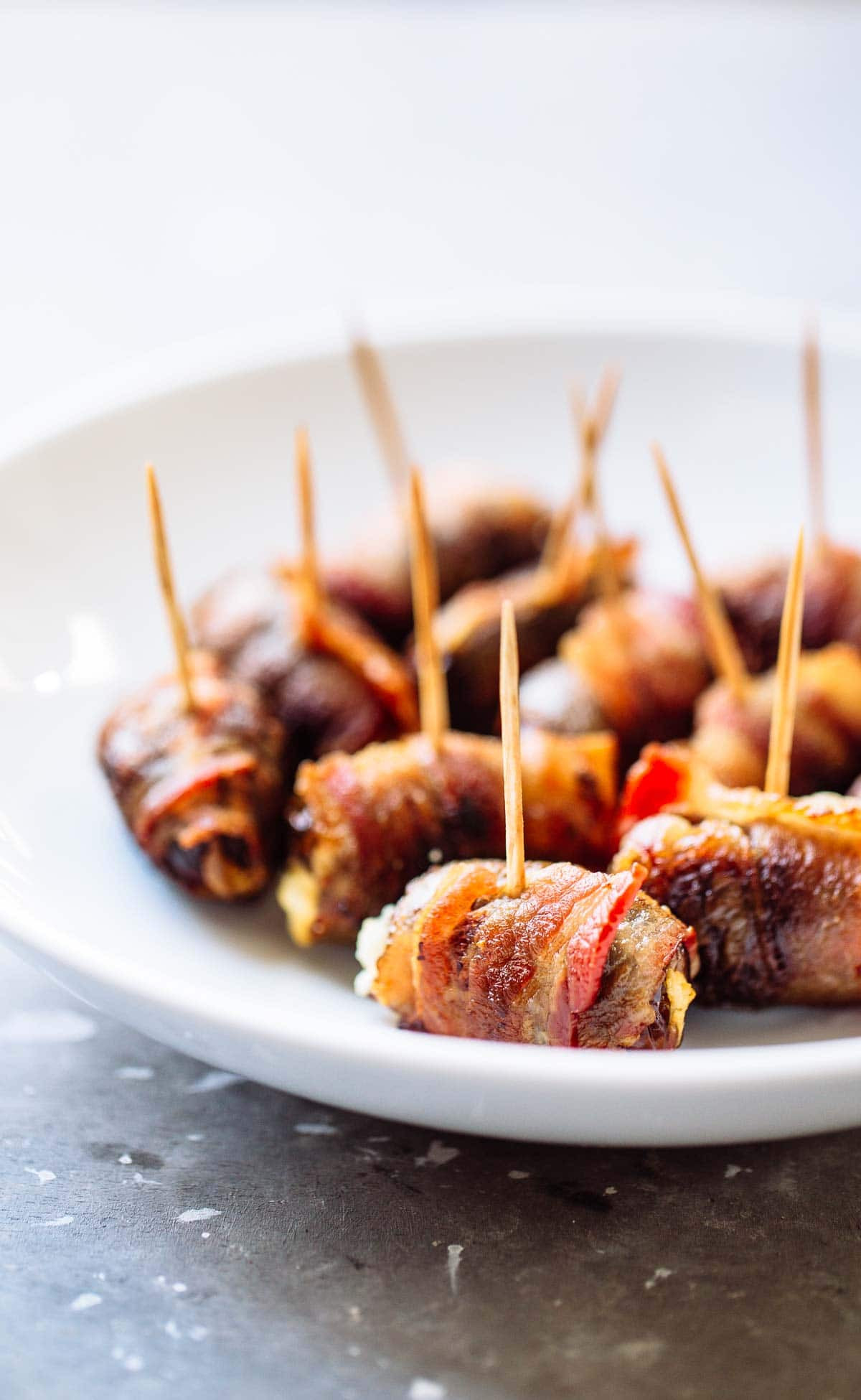 Dates And Bacon Appetizers
 Bacon Wrapped Dates with Goat Cheese Pinch of Yum