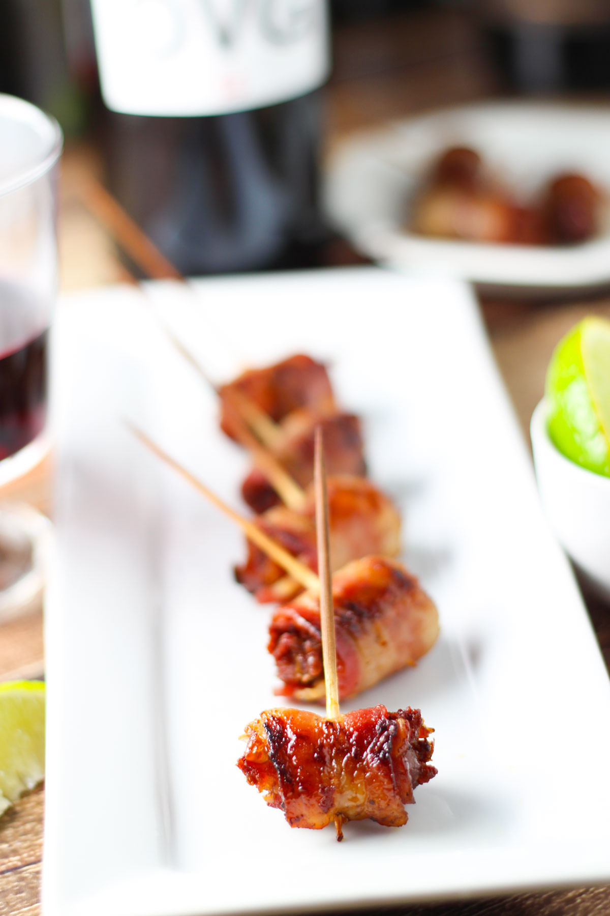 Dates And Bacon Appetizers
 Dates Wrapped in Bacon with Marcona Almonds