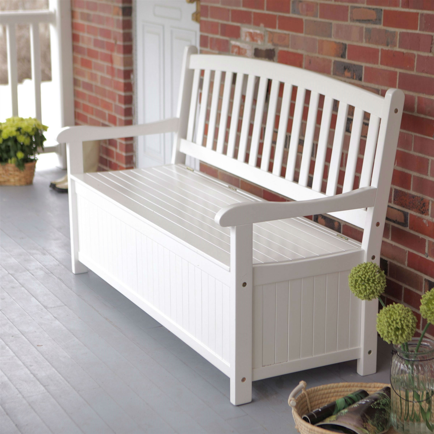 Deck Bench Storage
 White Wood 4 Ft Outdoor Patio Garden Bench Deck Box with