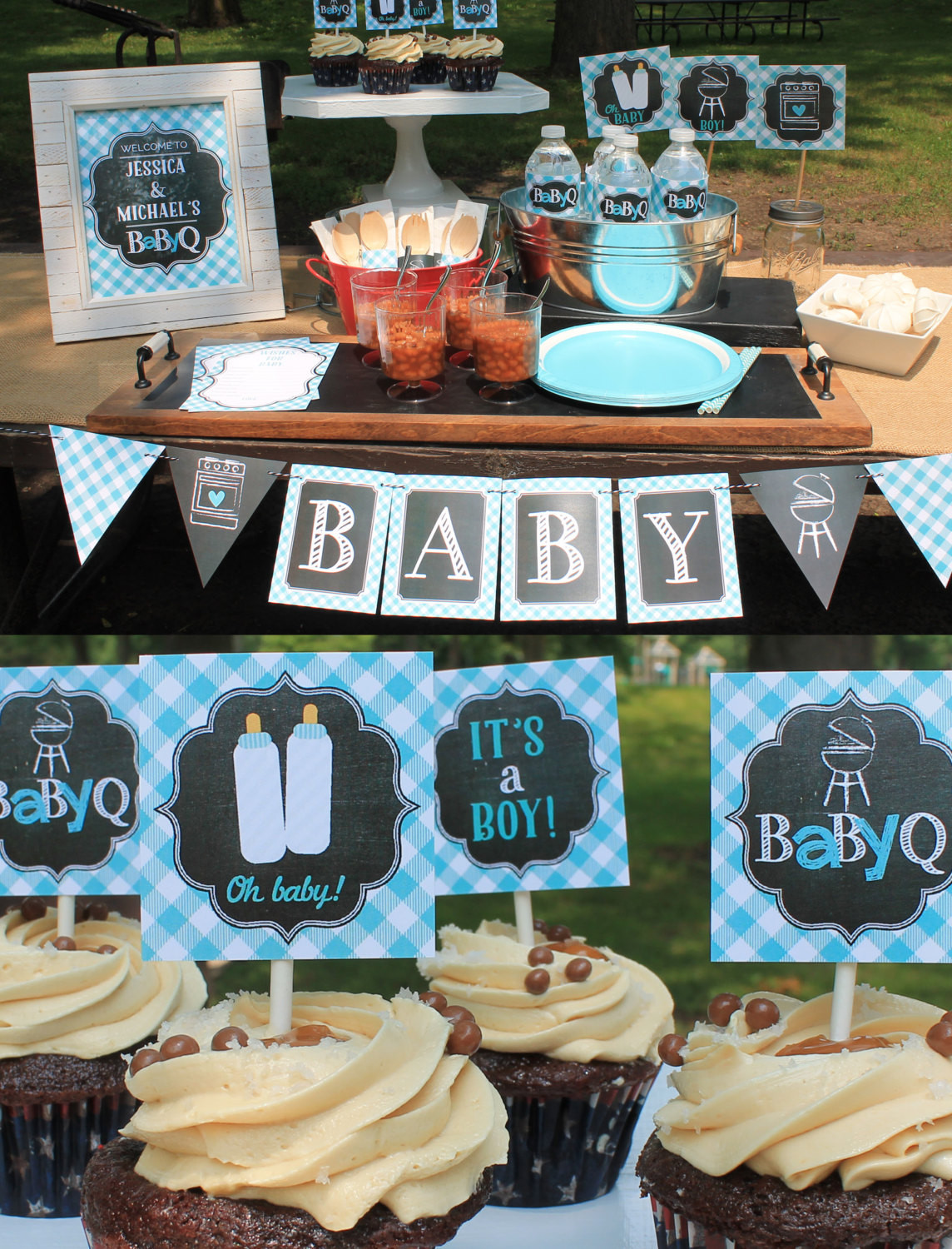 Decor For Baby Boy Shower
 Boy Baby Q Decorations blue baby q couples baby shower coed