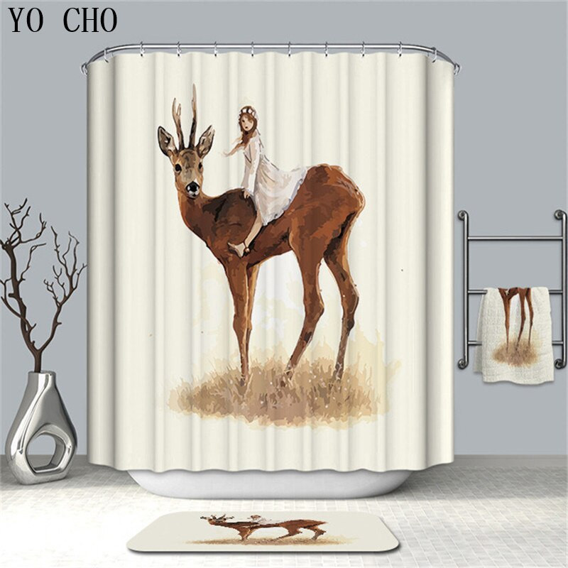 Deer Bathroom Decor
 YO CHO Shower Curtain Set Nonslip Rugs Carpet Deer Pattern