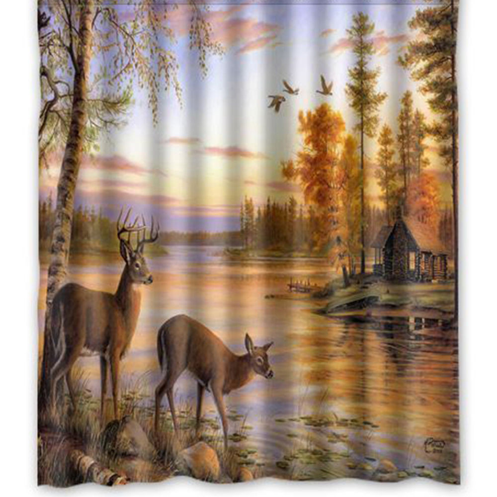 Deer Bathroom Decor
 Custom Deer Shower Curtain Polyester Waterproof Bathroom