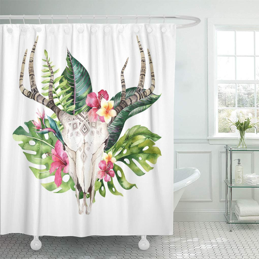 Deer Bathroom Decor
 CYNLON Watercolor Bohemian Cow Skull and Tropic Palm