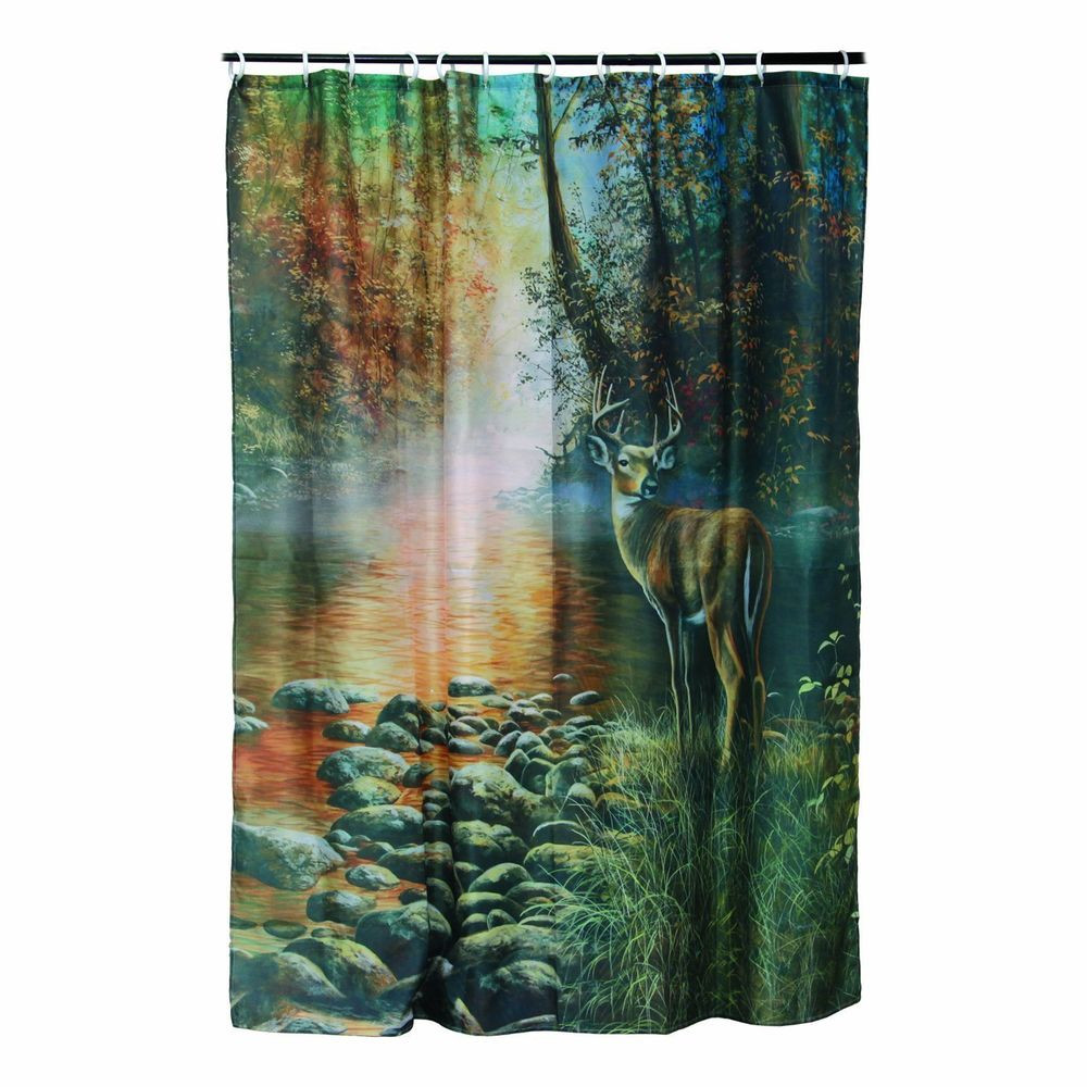 Deer Bathroom Decor
 Whitetail Deer Buck Shower Curtain Set Cabin Hunting