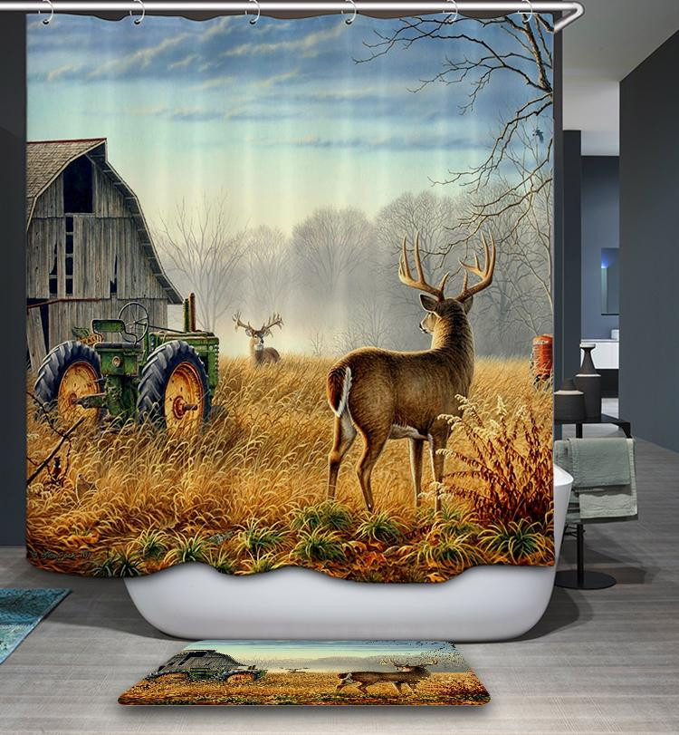 Deer Bathroom Decor
 Country Farm House Tractor Deer Shower Curtain