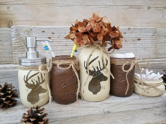 Deer Bathroom Decor
 Deer Head Mason Jar Bathroom Set Lodge Bathroom Decor Boys