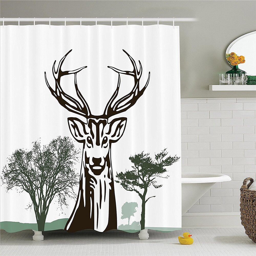 Deer Bathroom Decor
 Antlers Decor Shower Curtain Set Deer Moose With Trees