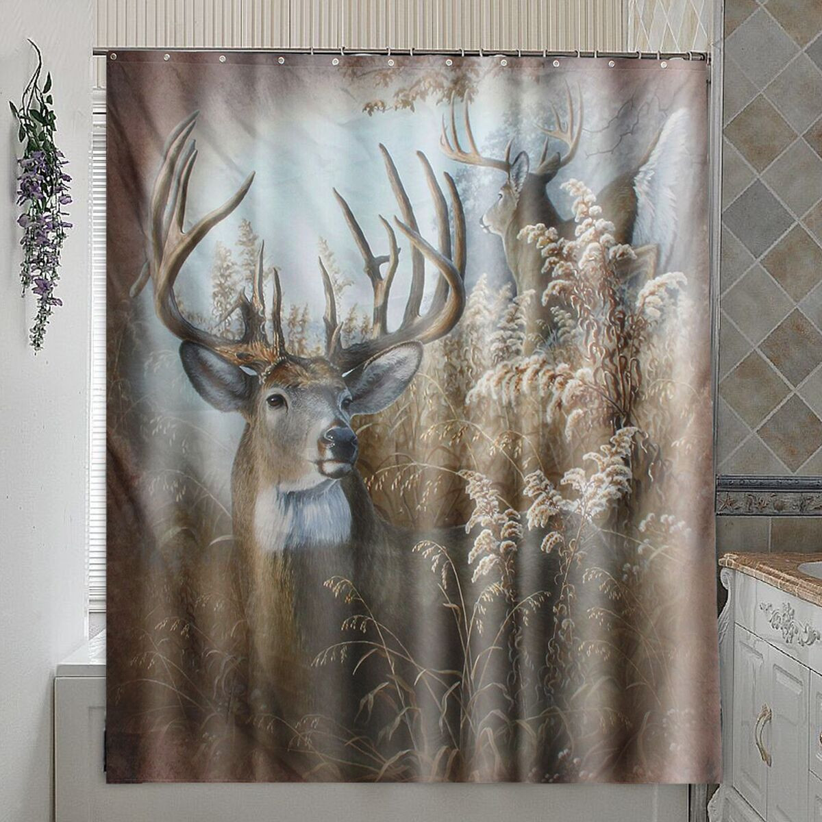 Deer Bathroom Decor
 Deer Polyester Fabric Shower Curtain Panel Sheer Home