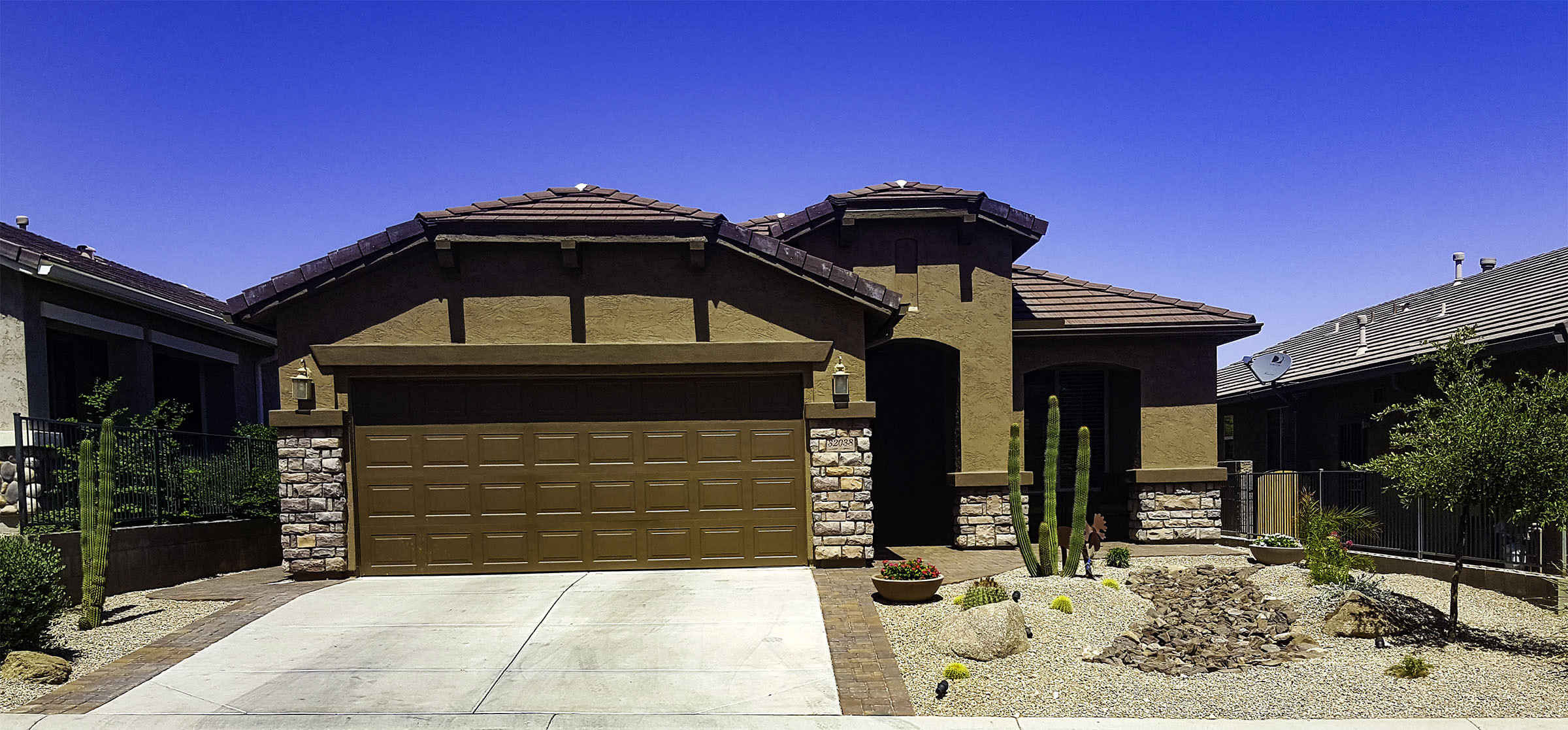 Desert Landscape Front Yards
 Arizona desert landscape design with riverbeds rock plants