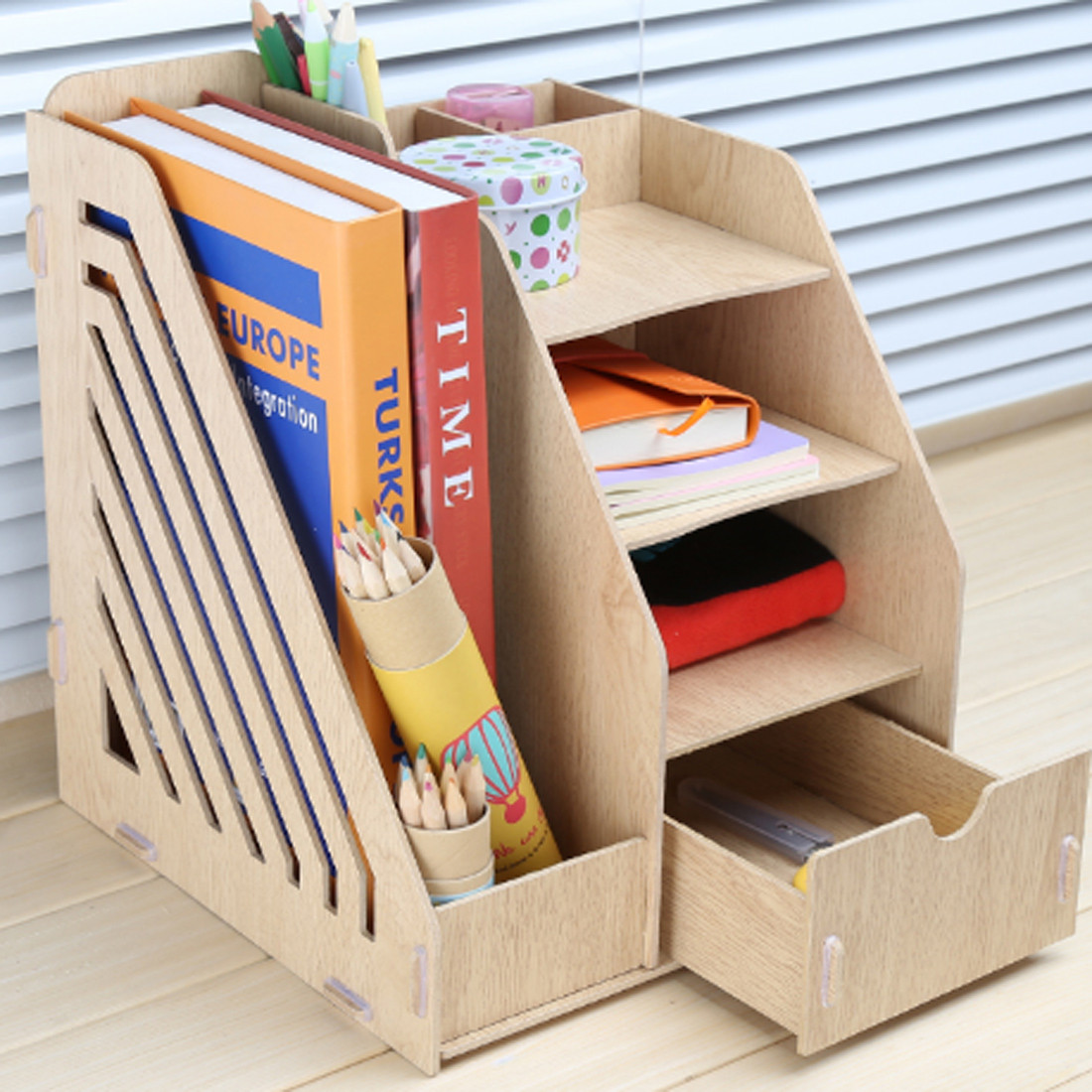 Desk Organizer DIY
 Handy DIY Multifunctional Wooden Folder for Books Desk