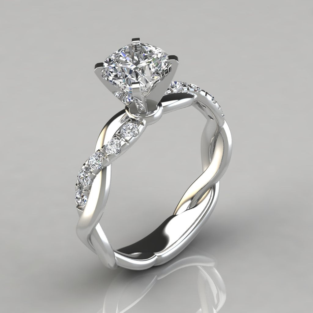 Diamond Cushion Cut Engagement Rings
 Twist Cushion Cut Engagement Ring Forever Moissanite