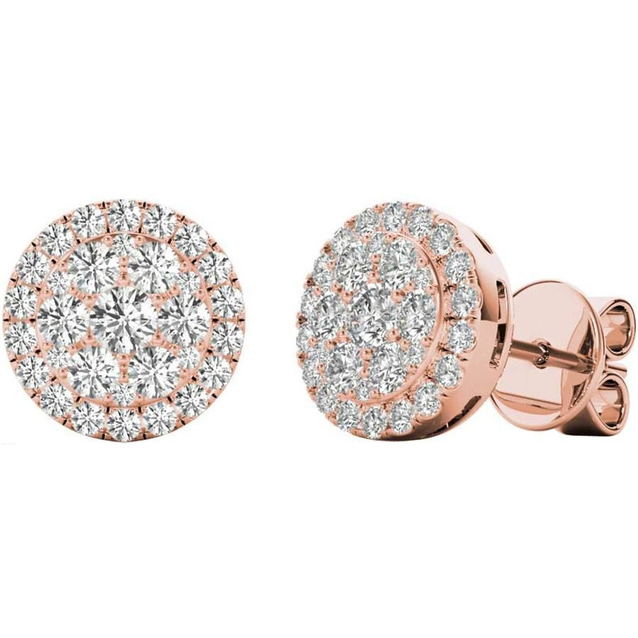 Diamond Earring Sale
 18k Rose Gold Diamond Pave Halo Earrings for Women on Sale