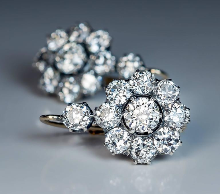 Diamond Earring Sale
 Antique Russian Diamond Gold Cluster Earrings For Sale at