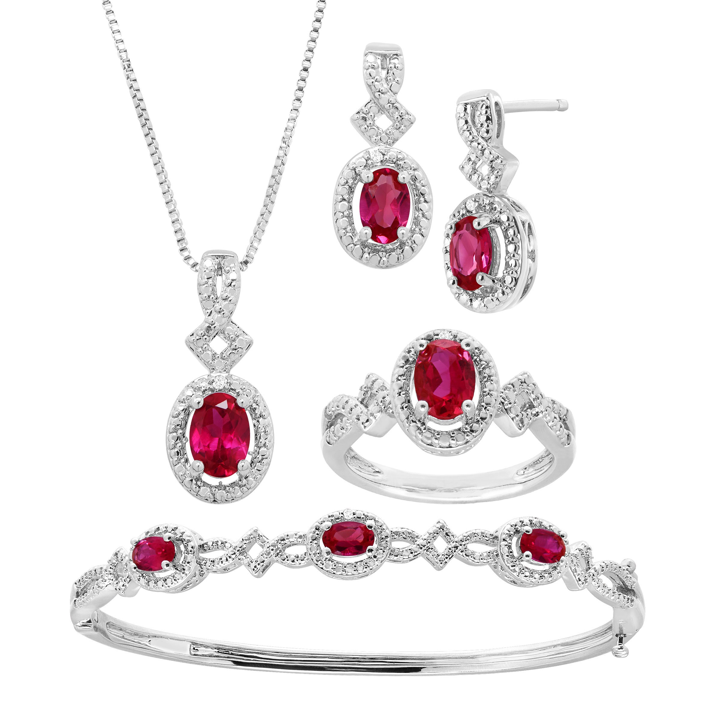 Diamond Earrings And Necklace Sets
 5 ct Created Ruby 4 Piece Jewelry Set with Diamonds in