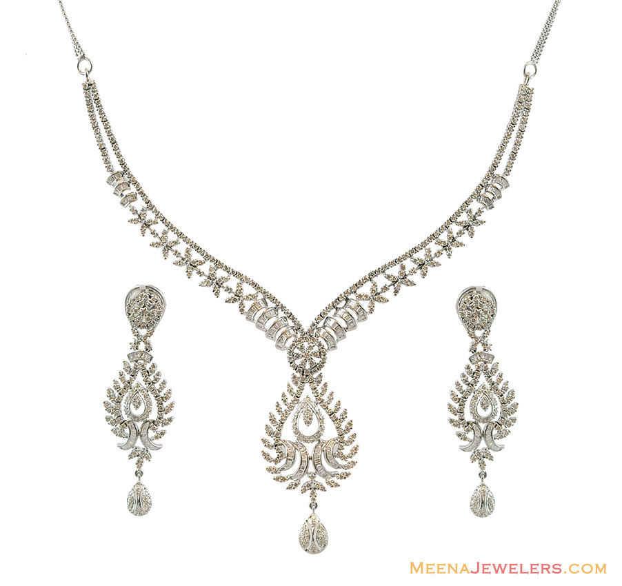 Diamond Earrings And Necklace Sets
 Diamond Necklace Set 18K White DiNs 18K White