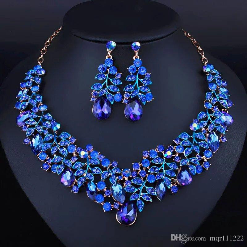 Diamond Earrings And Necklace Sets
 2017 Simple Style Africa Jewelry Set Royal Blue Noble