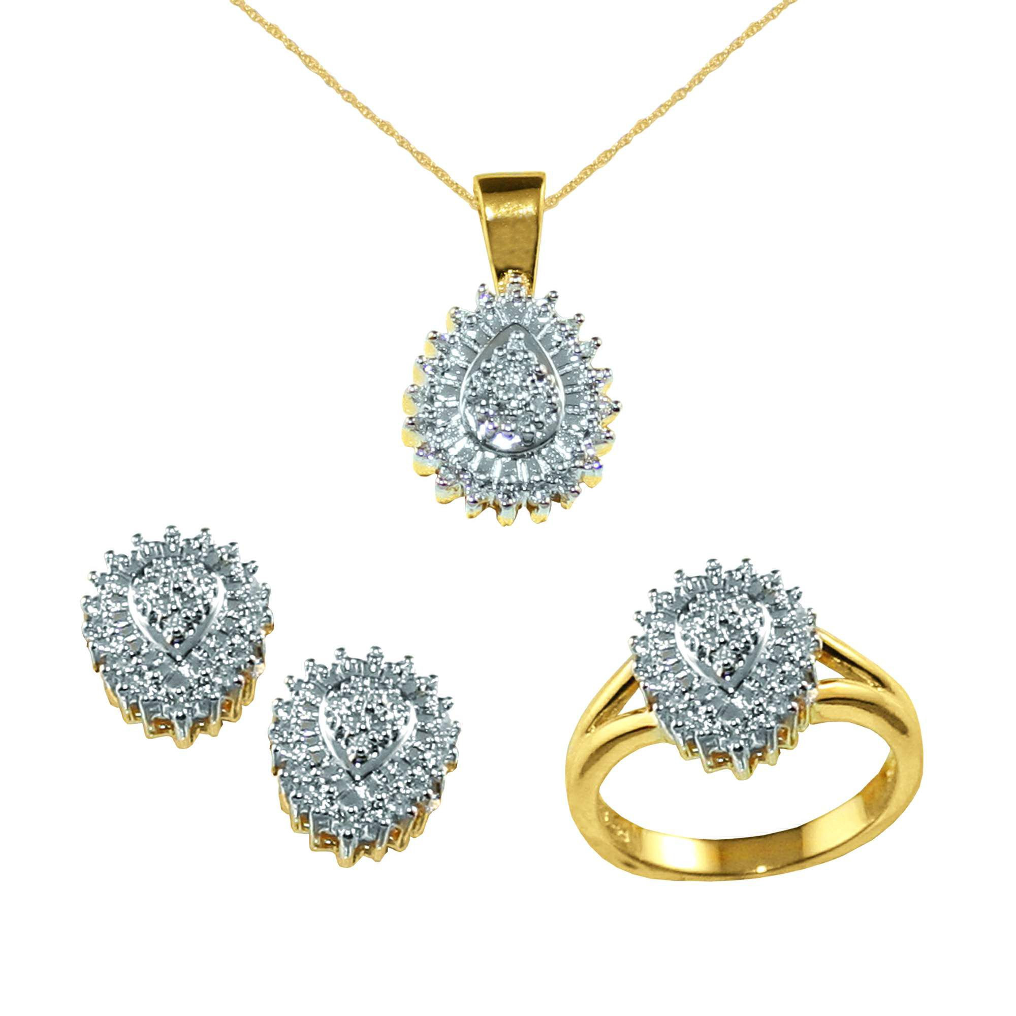 Diamond Earrings And Necklace Sets
 INCREDIBLE BUY 18kt Gold over Sterling Silver Ring
