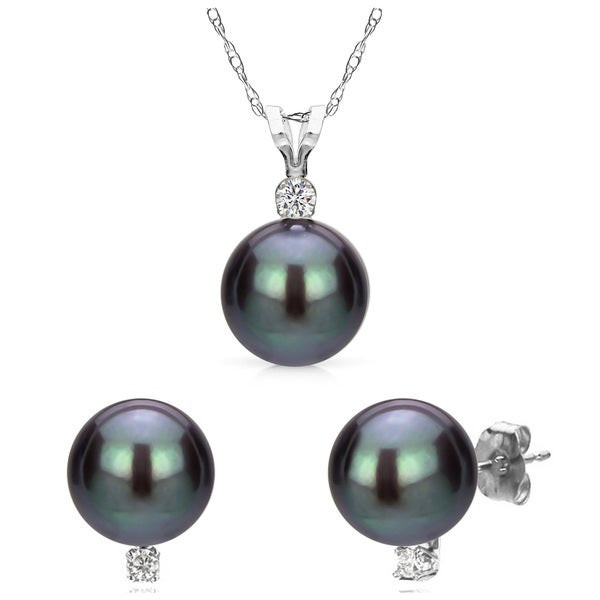 Diamond Earrings And Necklace Sets
 Shop DaVonna 14k Gold Black Freshwater Pearl and 03 CTTW