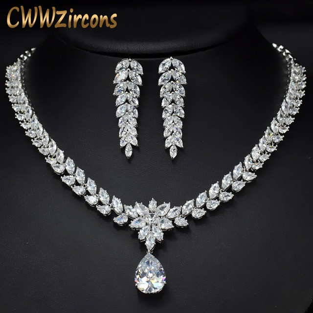 Diamond Earrings And Necklace Sets
 Aliexpress Buy CWWZircons Luxury Bridal Costume