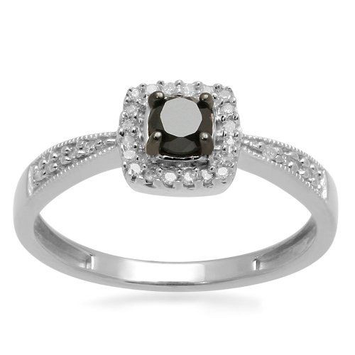 Diamond Promise Rings Under 200
 Jewelili Sterling Silver Round Black and White Diamond
