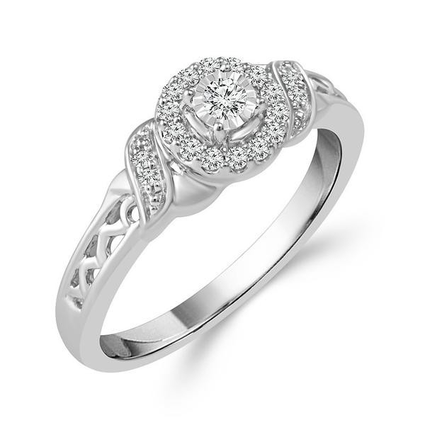 Diamond Promise Rings Under 200
 Sterling Silver Round Halo Diamond Promise Ring with 1
