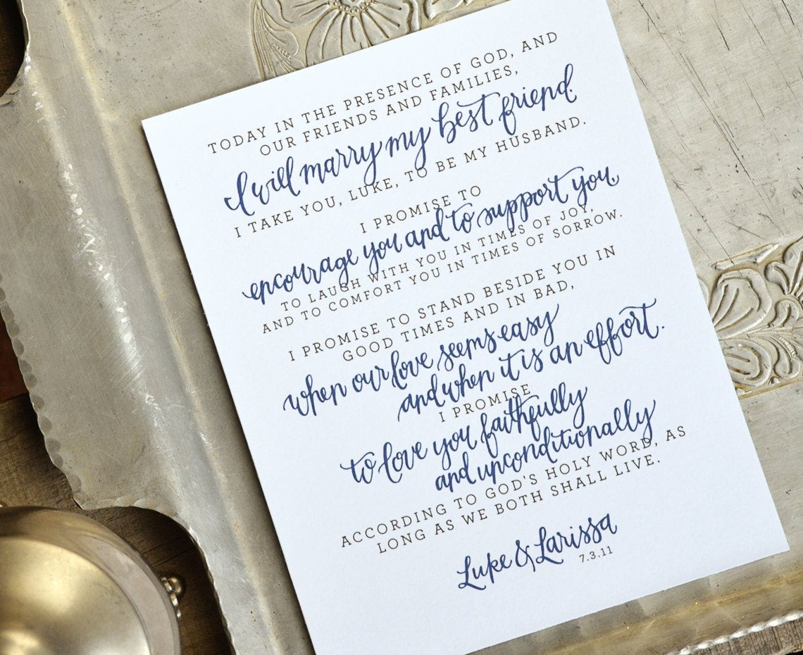 Different Wedding Vows
 Custom Personalized Wedding Vows Lyrics Art Print or Printable