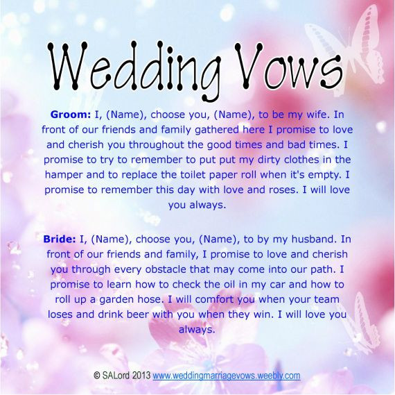 Different Wedding Vows
 Funny Wedding Marriage Vows Silly Sample Vow Examples