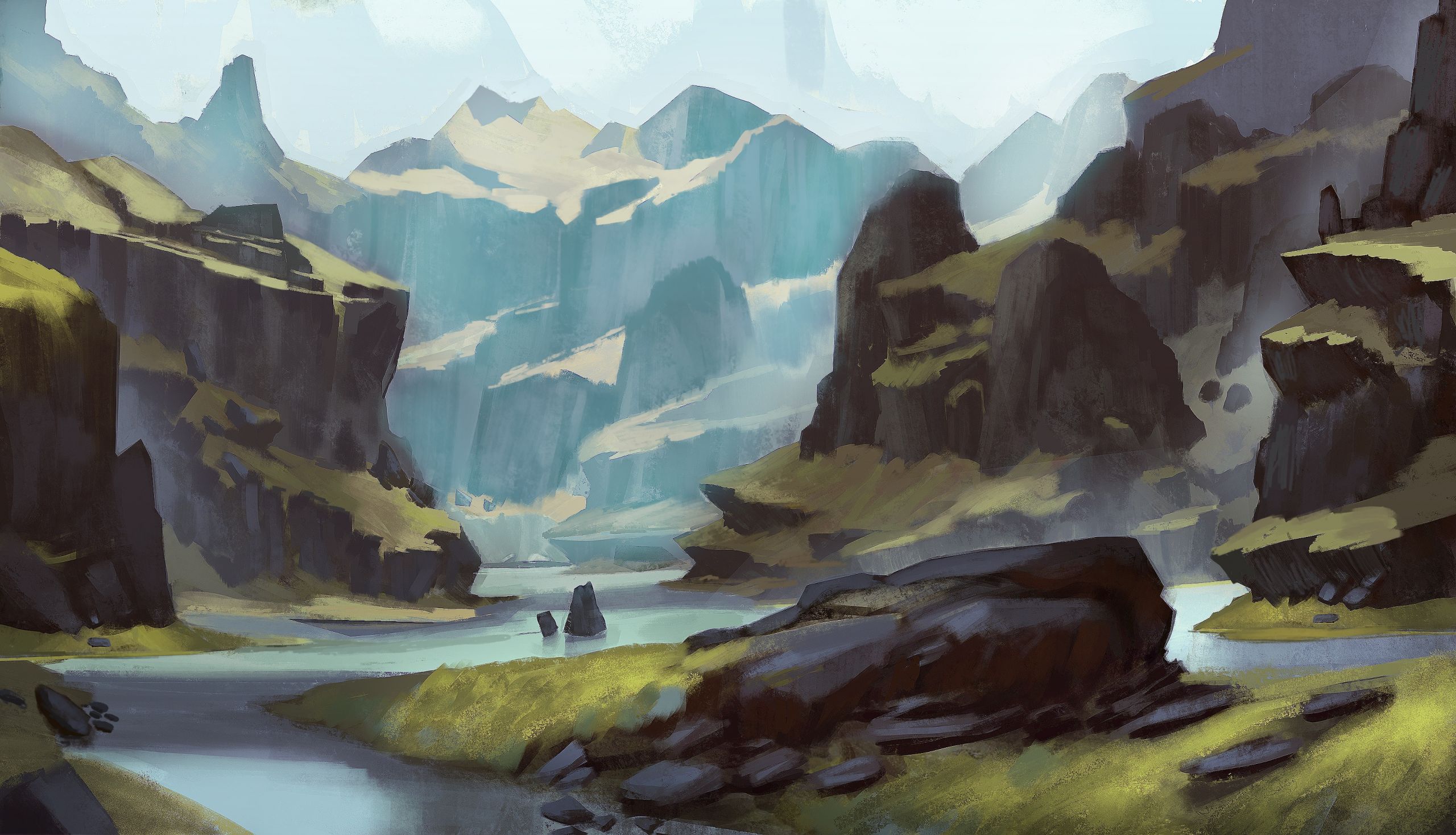 Digital Landscape Painting
 Mountains and Lake Landscape Digital Painting Process