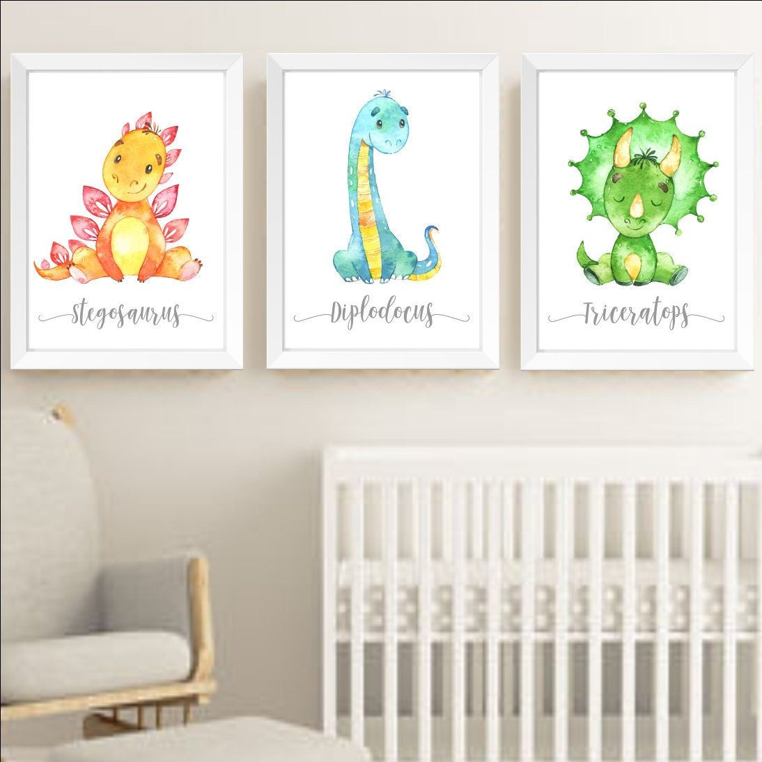 Dinosaur Baby Room Decor
 Dinosaur Prints Set 3 Dinosaurs Nursery Wall Art For
