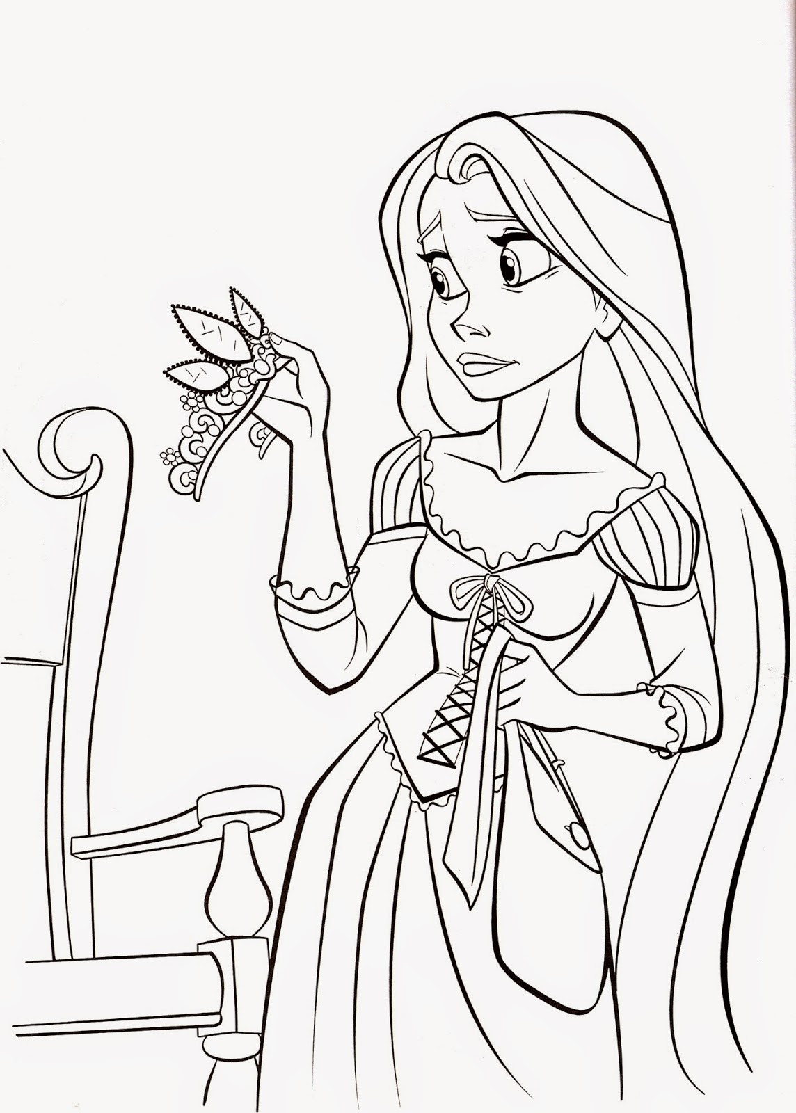 Disney Coloring Pages For Kids
 Beautiful princess holding a crown Free printable coloring