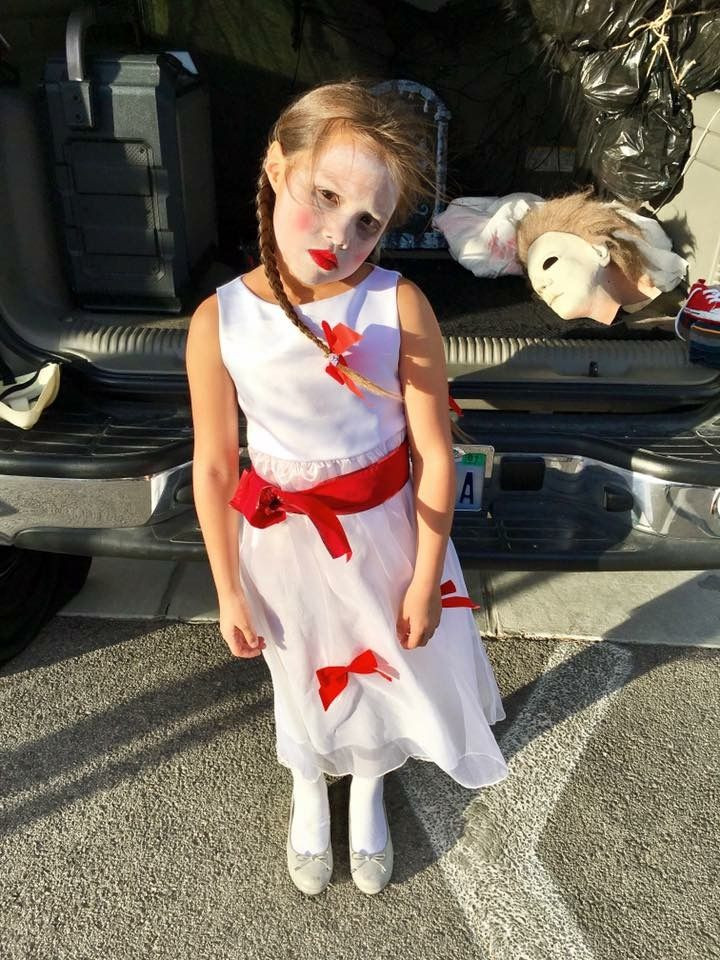 DIY Annabelle Costume
 DIY Annabelle Costume Dress from Goodwill red bows and