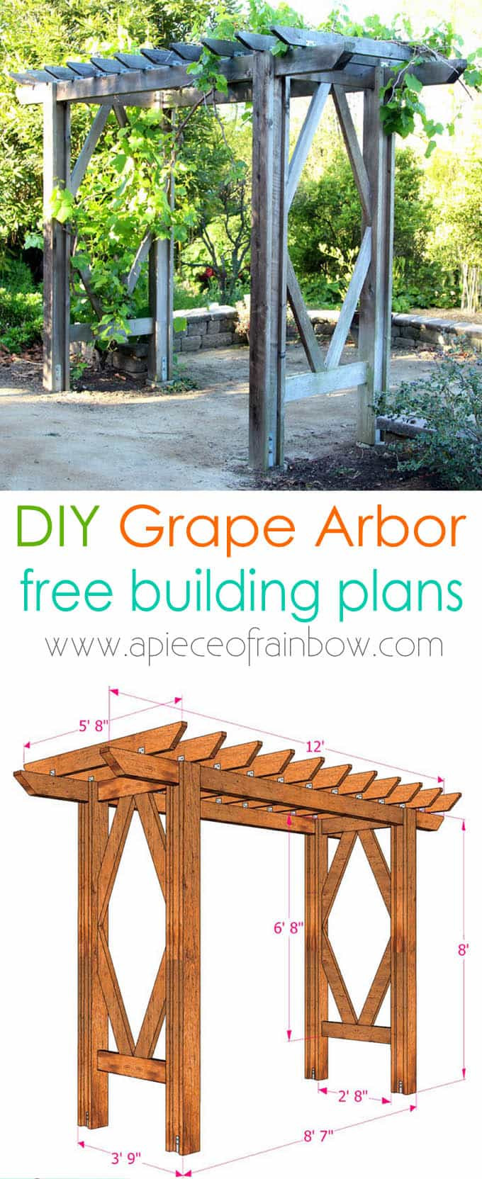 DIY Arbor Plans
 Simple DIY Pergola Grape Arbor Free Building Plan A