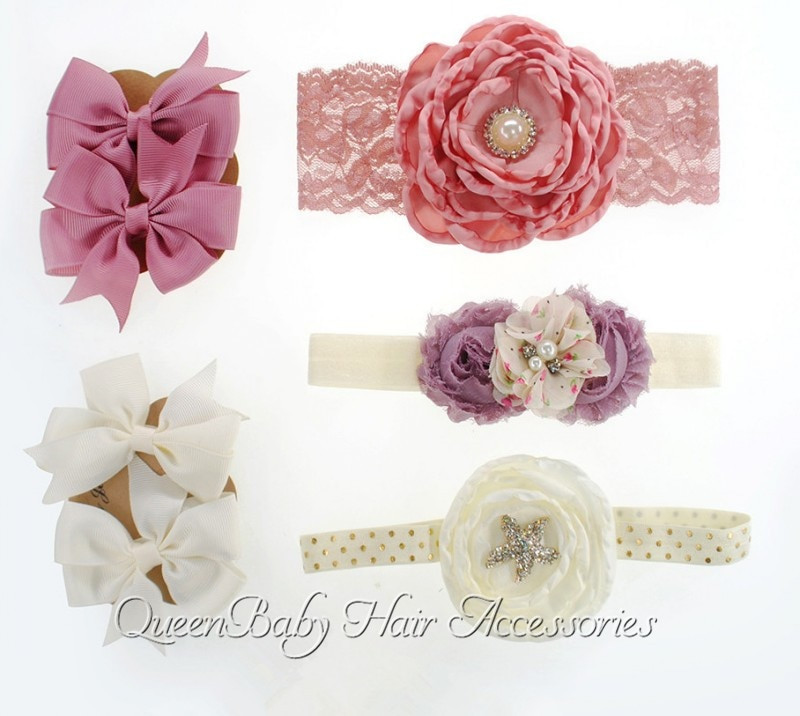 Diy Baby Hair Clips
 DIY Fabric Flower Headband Set Mauve & Ivory Headbands