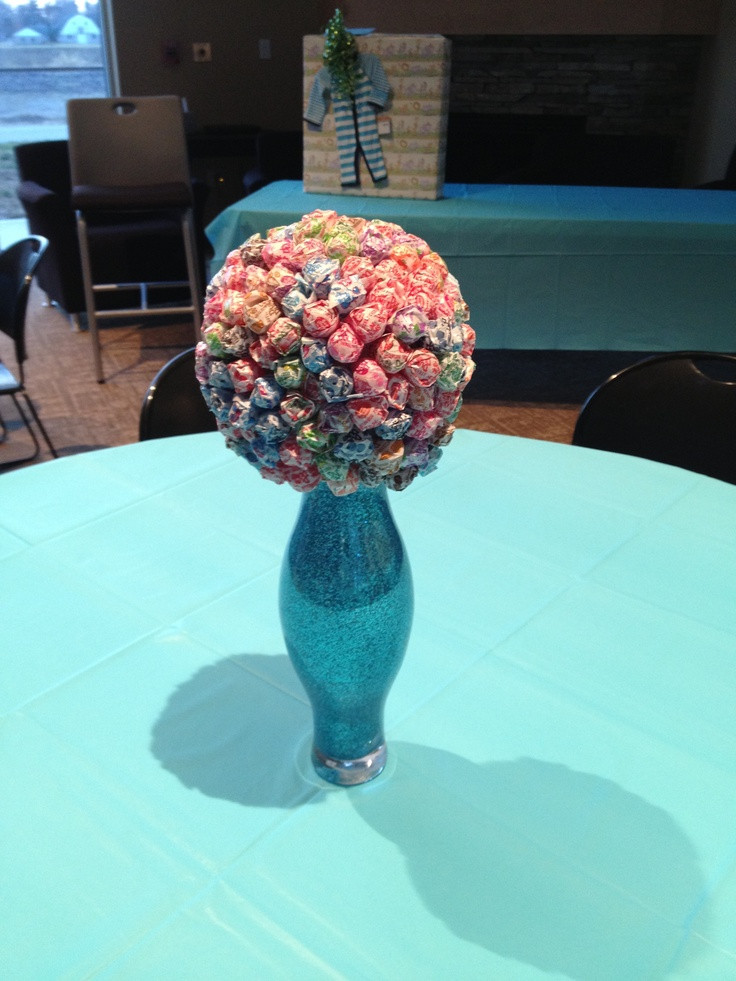 DIY Baby Shower Centerpieces For Boy
 Centerpieces for a boys baby shower "ready to pop theme