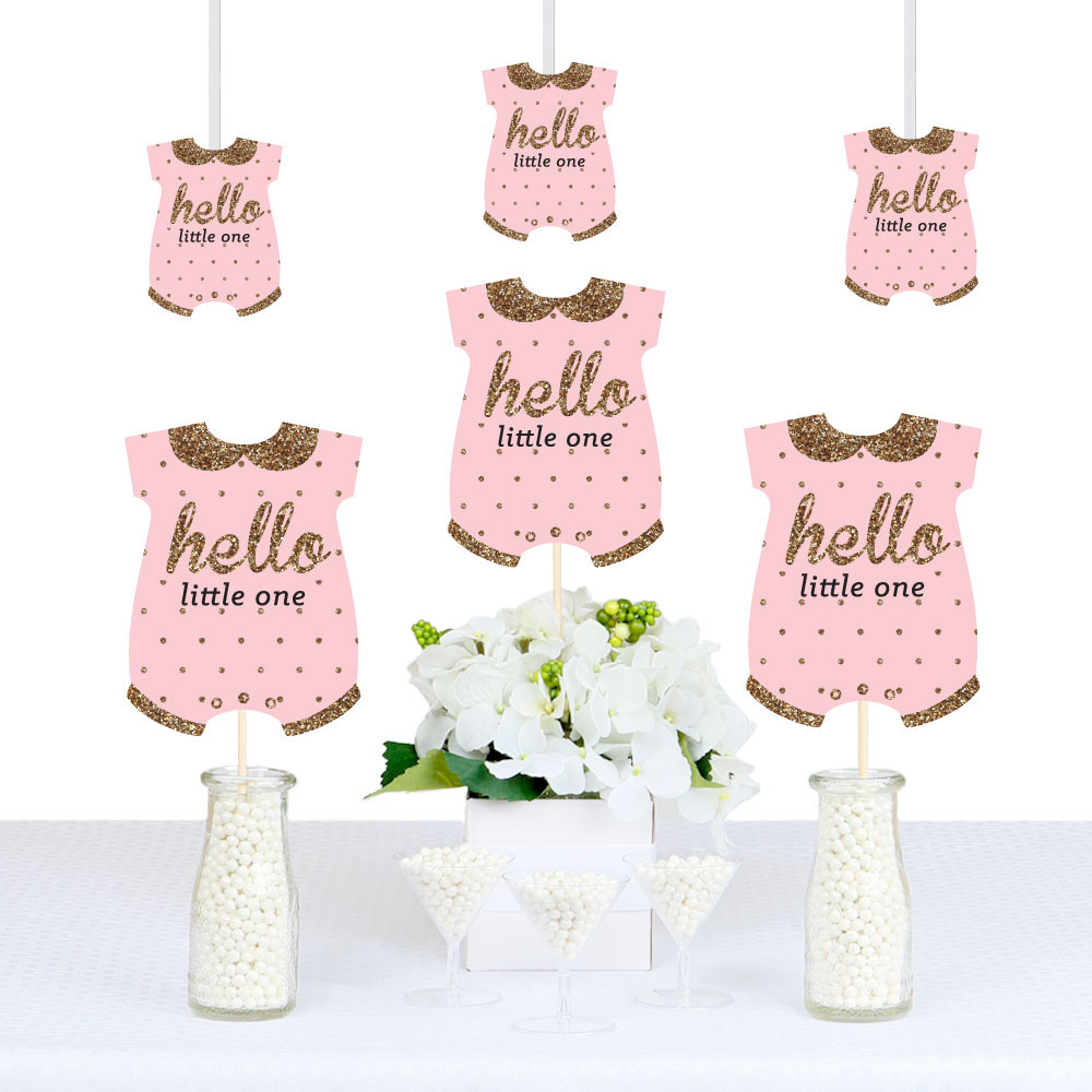 DIY Baby Shower Decorations For A Girl
 Hello Little e Pink and Gold Baby Bodysuit Girl Baby