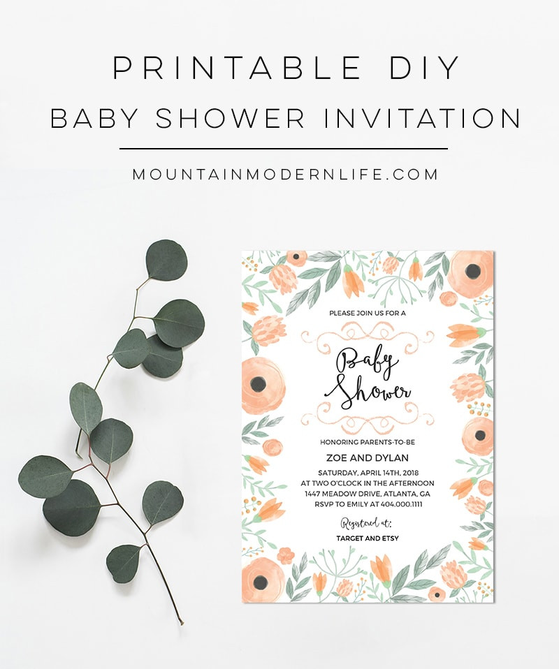 DIY Baby Shower Invitations Free
 Printable Floral DIY Baby Shower Invitation