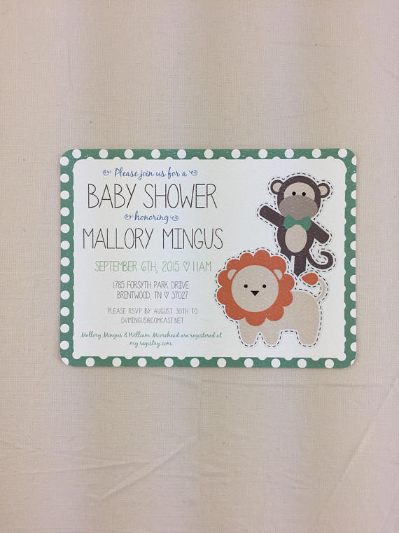 DIY Baby Shower Invitations Free
 Monkey and Lion Polka Dot Shower Invitation with blank