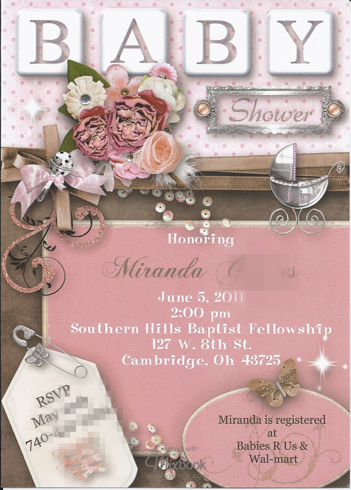 Diy Baby Shower Invitations Girl
 MyBluePeacock Baby Girl Shower Invitations and Branch