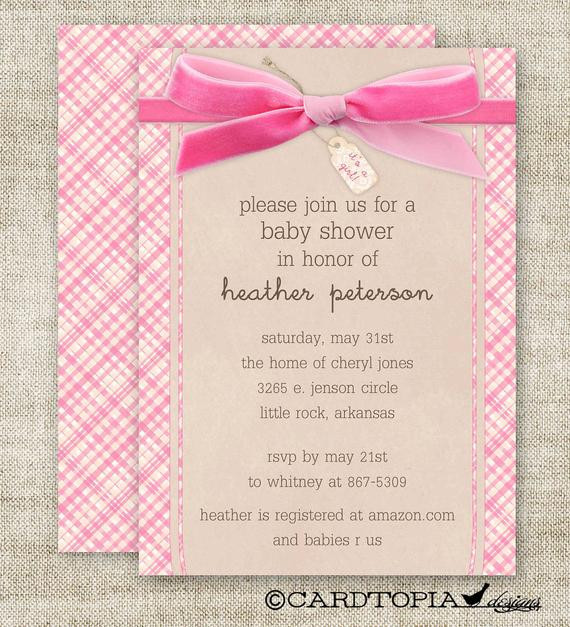 Diy Baby Shower Invitations Girl
 GIRL BABY SHOWER Invitations Plaid Bow It s A by