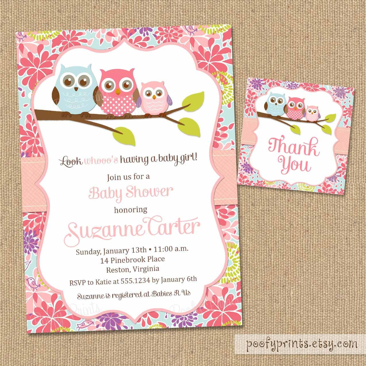 Diy Baby Shower Invitations Girl
 Owl Baby Shower Invitations DIY Printable Baby by PoofyPrints