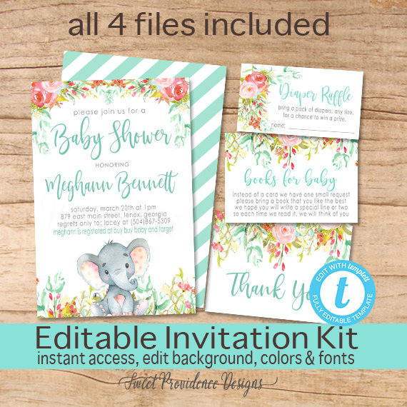 Diy Baby Shower Invitations Kits
 Elephant Baby Shower Invitation Kit Safari Floral