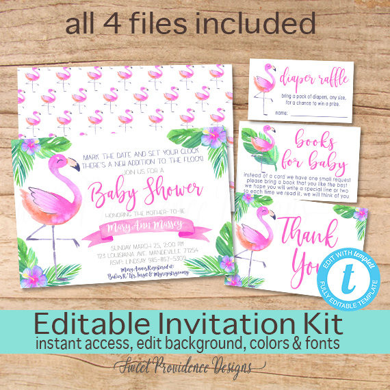 Diy Baby Shower Invitations Kits
 Pink Flamingo Baby Shower DIY Invitation Kit Flamingo