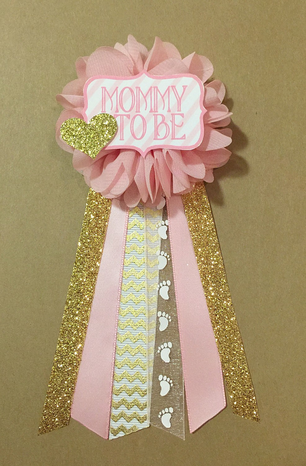DIY Baby Shower Pins
 Pink and gold Baby Shower Pin Mommy to be pin Flower Ribbon