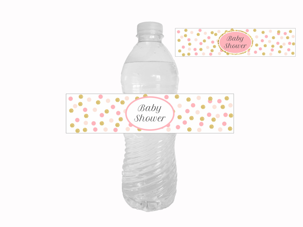 DIY Baby Shower Water Bottle Labels
 Printable Pink and Gold Glitter Confetti Baby Shower Water