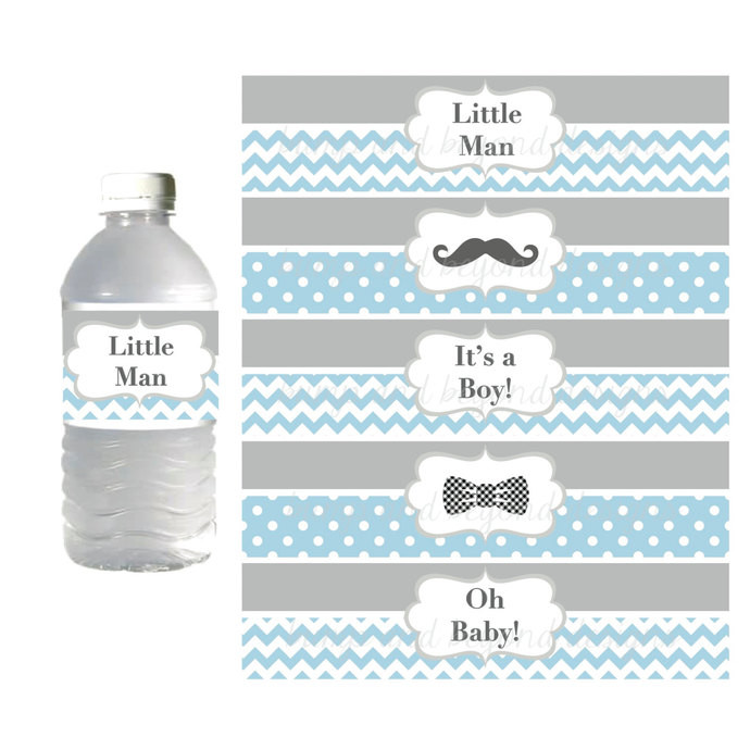 DIY Baby Shower Water Bottle Labels
 Mustache Baby Shower digital Water by bumpandbeyonddesigns