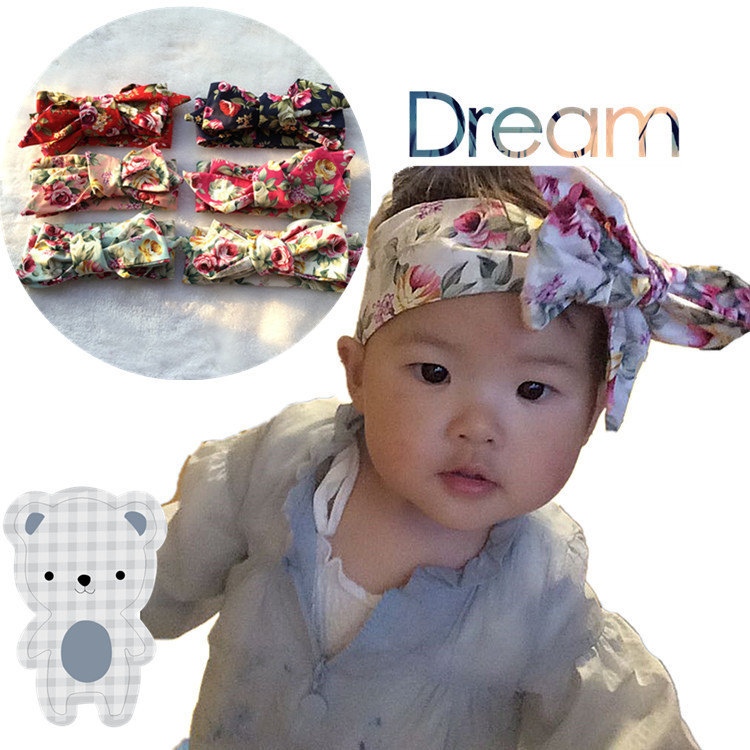 DIY Baby Turban Headband With Bow
 Retail Infant Girls Bow Headwraps Baby Floral Print big