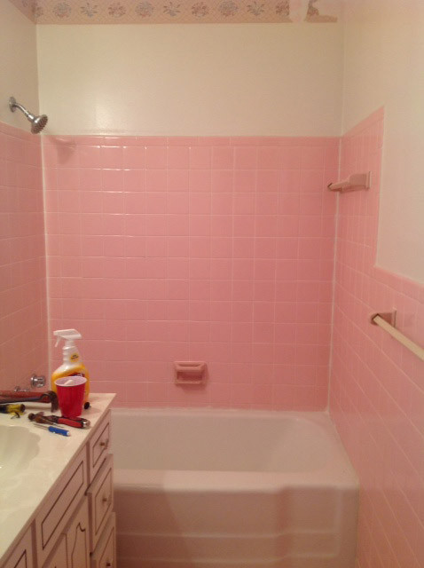 Diy Bathroom Wall Tile
 How do I remove the adhesive from 1950 s pink wall tiles