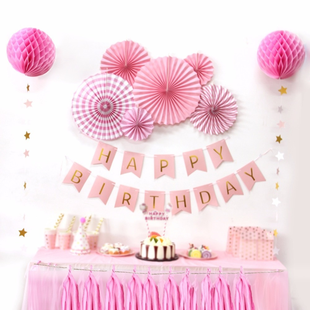 DIY Birthday Decorations Ideas
 Sunbeauty A Set Pink Theme Happy Birthday Decoration DIY