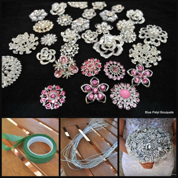 DIY Brooch Bouquet Kit
 Items similar to DIY Brooch Bouquet Pink Kit 35 Pieces